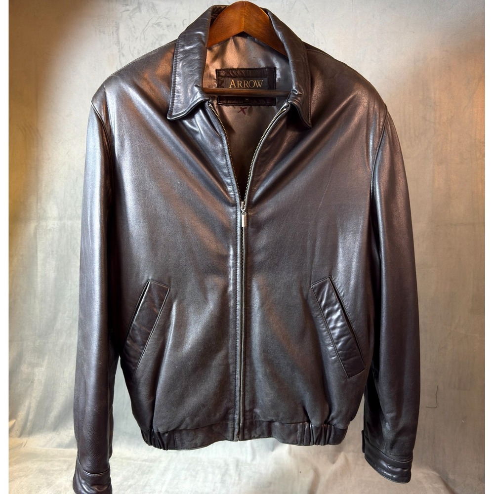 Vintage 90's Arrow Black Mens Genuine Leather Bomber Jacket.  Wicked Soft.  Med.
